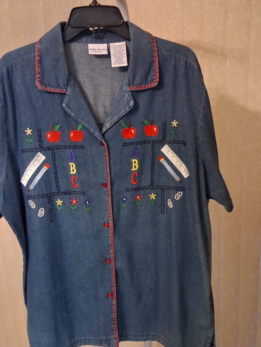 Bobbie Brooks Blue Denim Embroidered ABC Button-Down Shirt